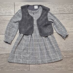 Like New Rococo Gray Plaid Dress with Removable Faux Fur Vest